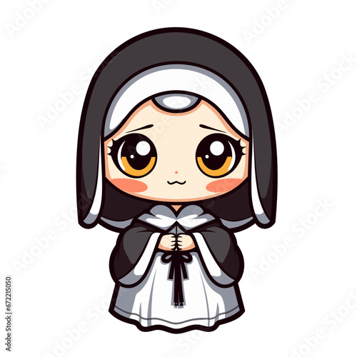 Cute scary nun Halloween character vector clipart. Good for fashion fabrics, children’s clothing, T-shirts, postcards, email header, wallpaper, banner, events, covers, advertising, and more.