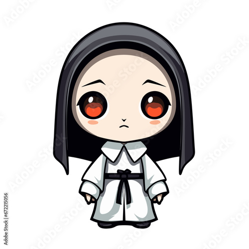 Cute scary nun vector clipart. Good for fashion fabrics, children’s clothing, T-shirts, postcards, email header, wallpaper, banner, events, covers, advertising, and more.