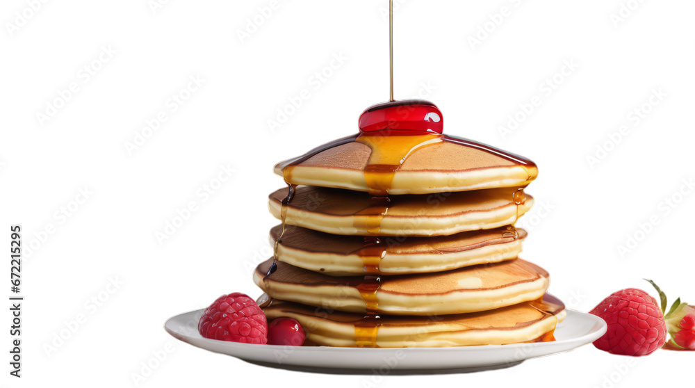 stack of pancakes with syrup transparent, white background, isolate, png - obrazy, fototapety, plakaty 