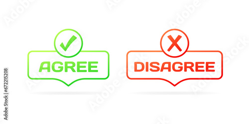 Agree and disagree icons. Flat, color, agree and disagree. Vector icons