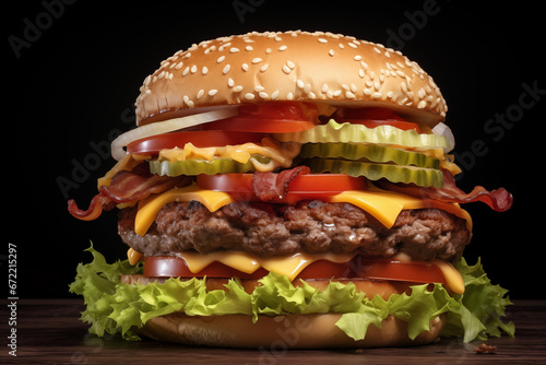 hamburger on black background