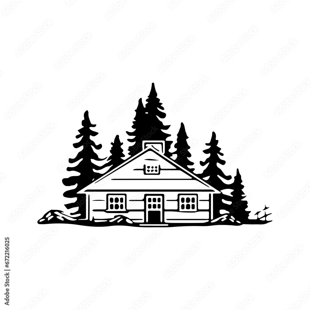 Forest house Illustration Clip Art Design Shape. Forest House Silhouette Icon Vector. Forest house Illustration Clip Art Design Shape. Forest House Silhouette Icon Vector.