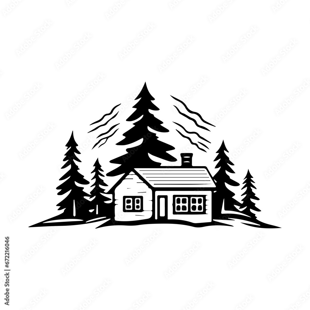 Forest house Illustration Clip Art Design Shape. Forest House Silhouette Icon Vector. Forest house Illustration Clip Art Design Shape. Forest House Silhouette Icon Vector.