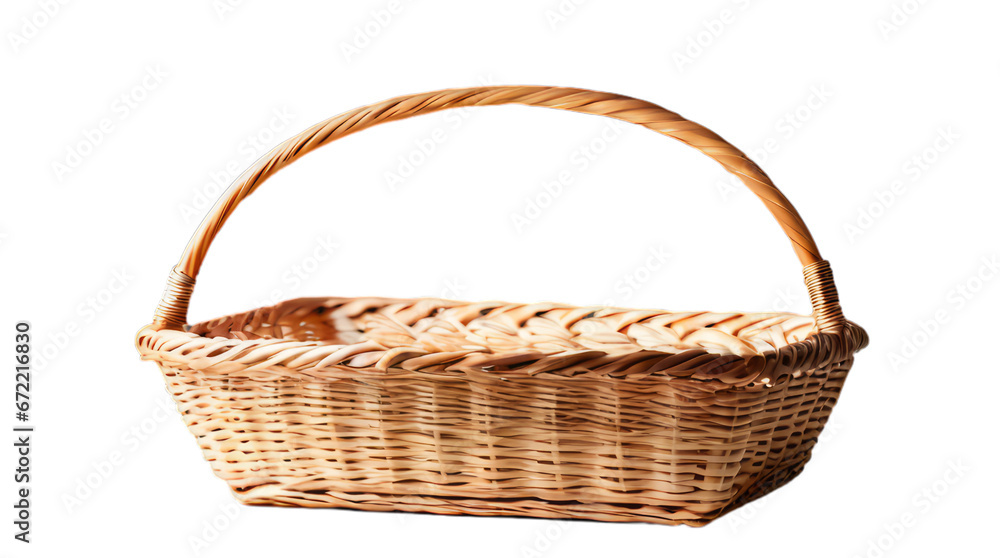 empty wicker basket transparent, white background, isolate, png