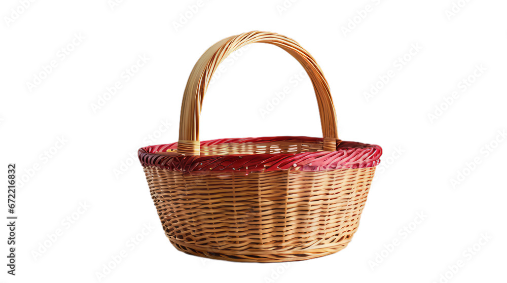 empty wicker basket transparent, white background, isolate, png