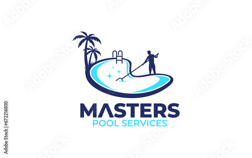 Illustration vector graphic of swimming pool cleaning service logo vector template