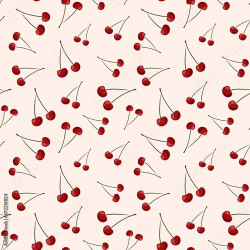Seamless pattern with sweet cherries