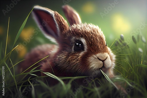 cute little rabbit on the grass. Generative AI.