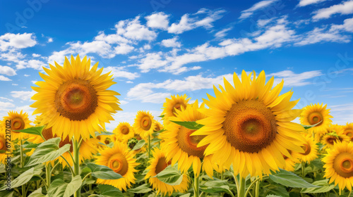 Vibrant Sunflowers Blooming in a Sunny Agricultural Landscape