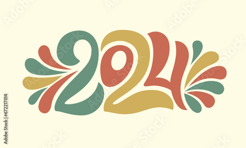 Happy new year 2024 vector illustration. Handwritten lettering text design vector with modern unique and creative concept. Colorful design, trendy style, 2024 calendar. Icon or poster idea. Vector tem (ID: 672217014)