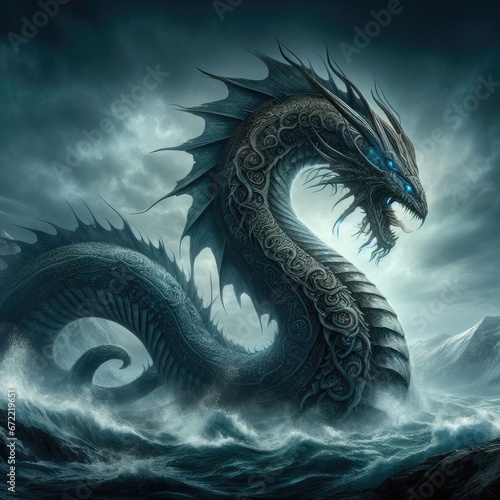 sea dragon in the water japanese illustration background photo