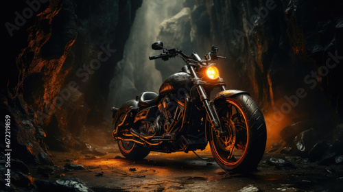A Vintage Indian Bullet Bike in a Cave A Timeless and Historical Photography photo