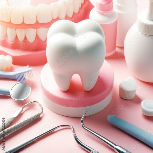 dentist and instruments teeth dental background