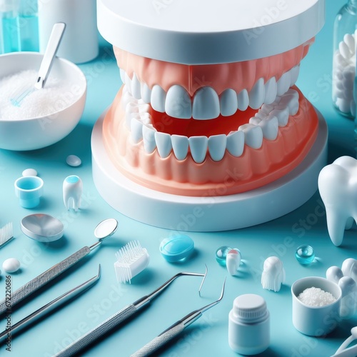 dentist and instruments teeth dental background