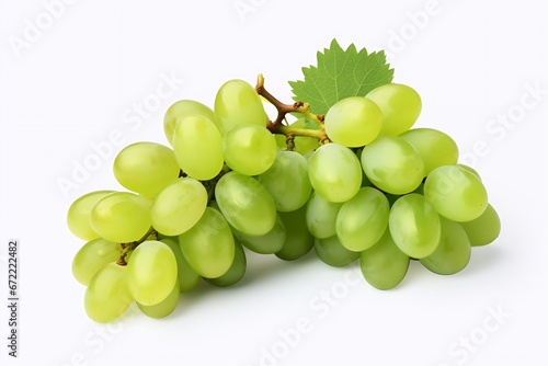 Generative AI : Close up image of Green wine grapes isolated on white background.