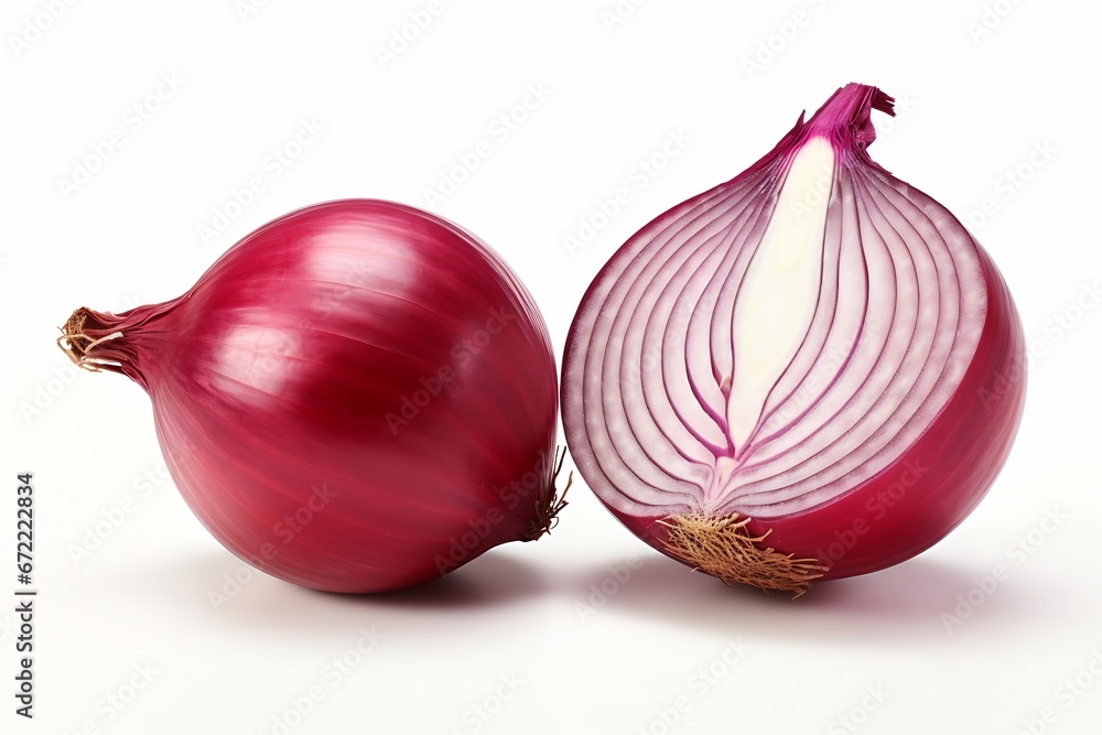 Generative AI : Red onion slices isolated on white background. - obrazy, fototapety, plakaty 