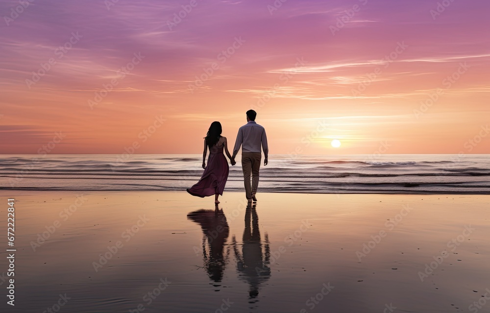 Fototapeta premium romantic couple on the beach at sunset.