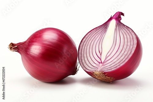 Generative AI : Red onion slices isolated on white background.