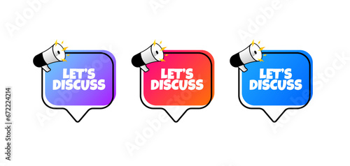 Let's discuss signs. Flat, color, message bubbles, let's discuss icons. Vector icons