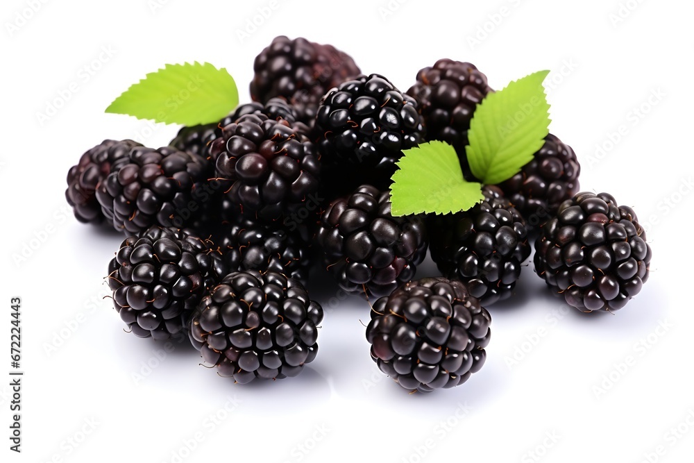 Generative AI : Blackberries in a pile isolated on white background Generative AI : Blackberries in a pile isolated on white background