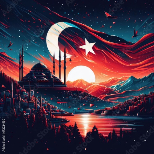 Turkey illustration background with flag © Садыг Сеид-заде