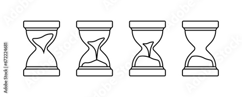 Hourglass icons. Outline, different time on hourglass icons. Vector icons