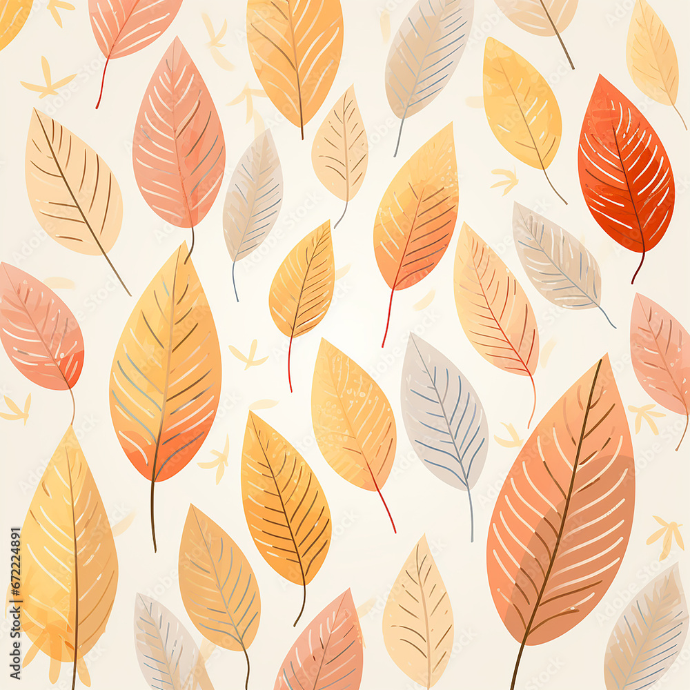 Creative autumn background with simple leaves and pastel texture. Leaf fall. Vector illustration