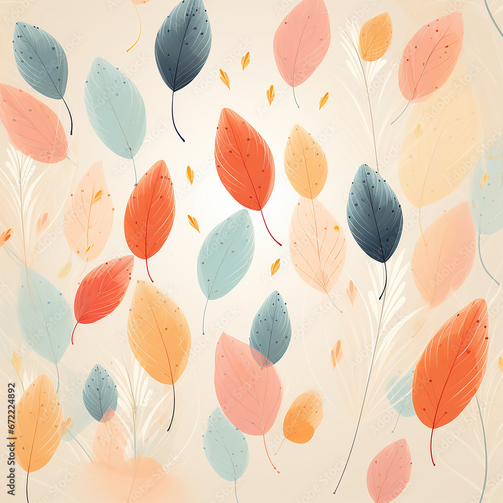 Creative autumn background with simple leaves and pastel texture. Leaf fall. Vector illustration Creative autumn background with simple leaves and pastel texture. Leaf fall. Vector illustration