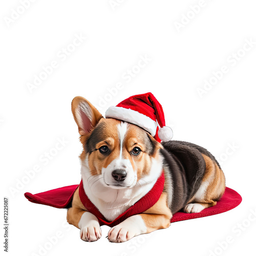 A beautiful Welsh Corgi Cardigan with Christmas clothes png file with transparent background © Gianpiero