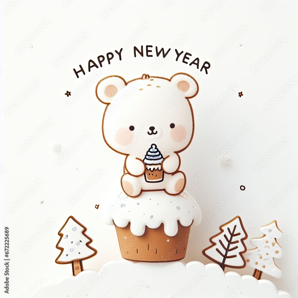Naklejka premium white background, christmas, bear cute, conteining words 