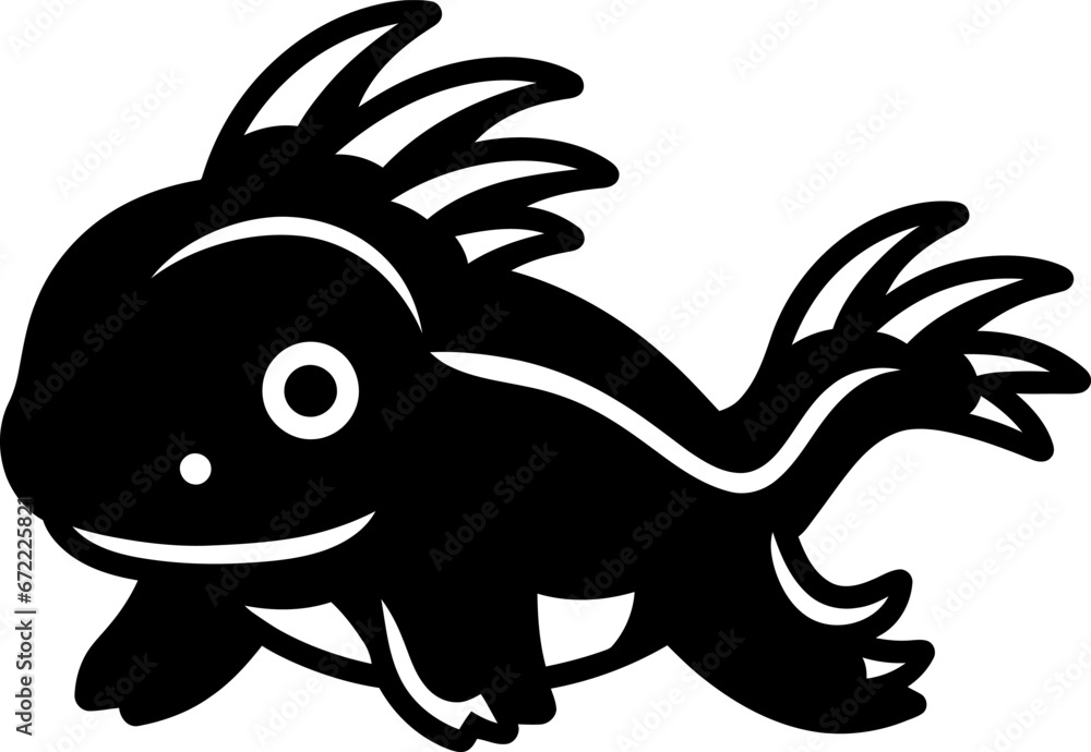 Obraz premium Axolotl silhouette icon in black color. Vector template for tattoo or laser cutting.