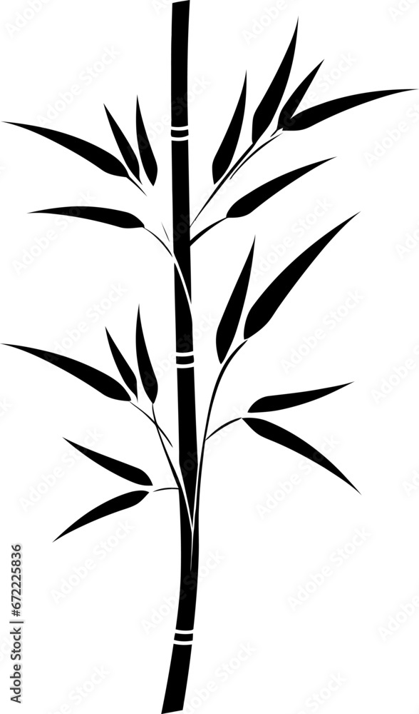 Obraz premium Bamboo plant silhouette icon in black color. Vector template for tattoo or laser cutting.