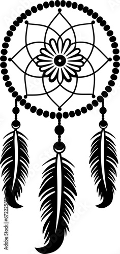 Dream catcher boho silhouette icon in black color. Vector template for tattoo or laser cutting.