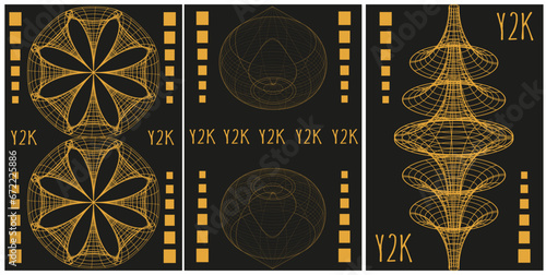 Apricot crush Set 3d abstract Geometric y2k background with wireframe shapes. Geometry figures retro design. Vector illustration for social networks, web pages, website, banners and posters.