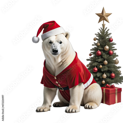 A cute polar bear with Christmas clothes png with transparent background © Gianpiero