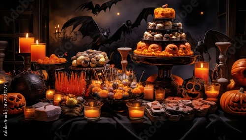 Photo of a Festive Halloween Treat Display with a Variety of Delicious and Spooky Snacks