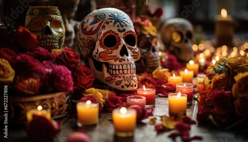 Photo of a Gothic-Inspired Table with an Abundance of Candlelight and Memento Mori