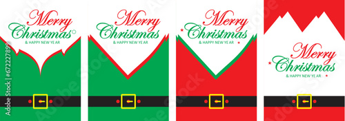 Christmas party invitation card, banner, poster, leaflet, flyer or brochure with Santa Claus red suit and his white beard. Winter holidays celebration invitation or greeting card vector template