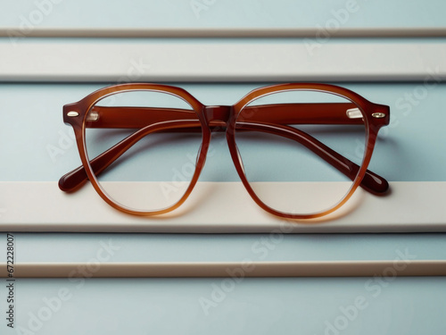 top view of eyeglasses on table. AI Generative