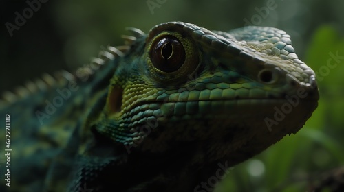 Close up of a green chameleon  Pogona vitticeps . 
