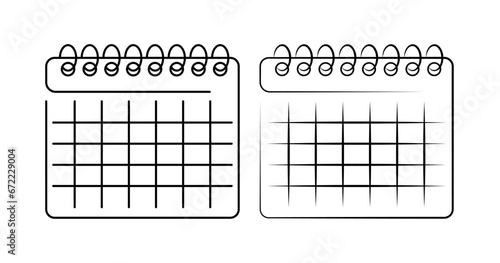 Calendar icons. Outline, black, calendar mockup, calendar icons. Vector icons