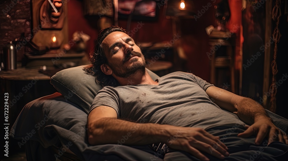 A man relaxing in a chair, AI generative A man relaxing in a chair, AI generative