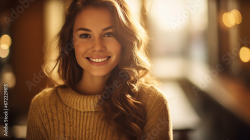 Eyes Aglow with Joy: Portrait of a Woman Radiating Happiness with a Wide Smile