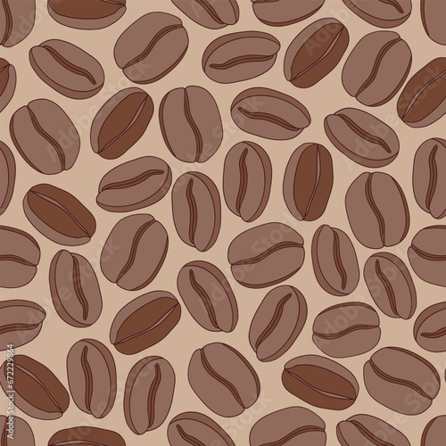 Retro style roasted coffee beans arabica robusta vector seamless pattern. Groovy coffee background.