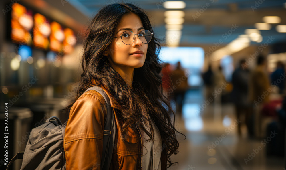 Anticipating Takeoff: Young Asian Woman Checks Phone at Airport