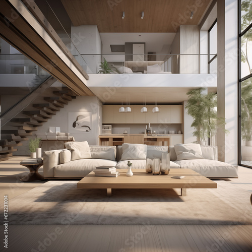 photo shot in Detail shot, modern living room, 3d render. Ai generated