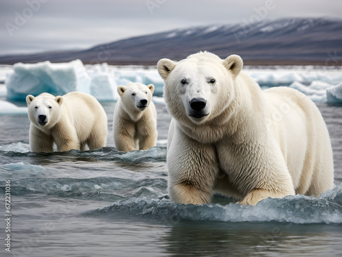 Polar bears with a melting ice