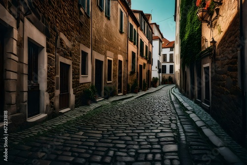 An enchanting passageway made of cobblestones in a medieval European city.