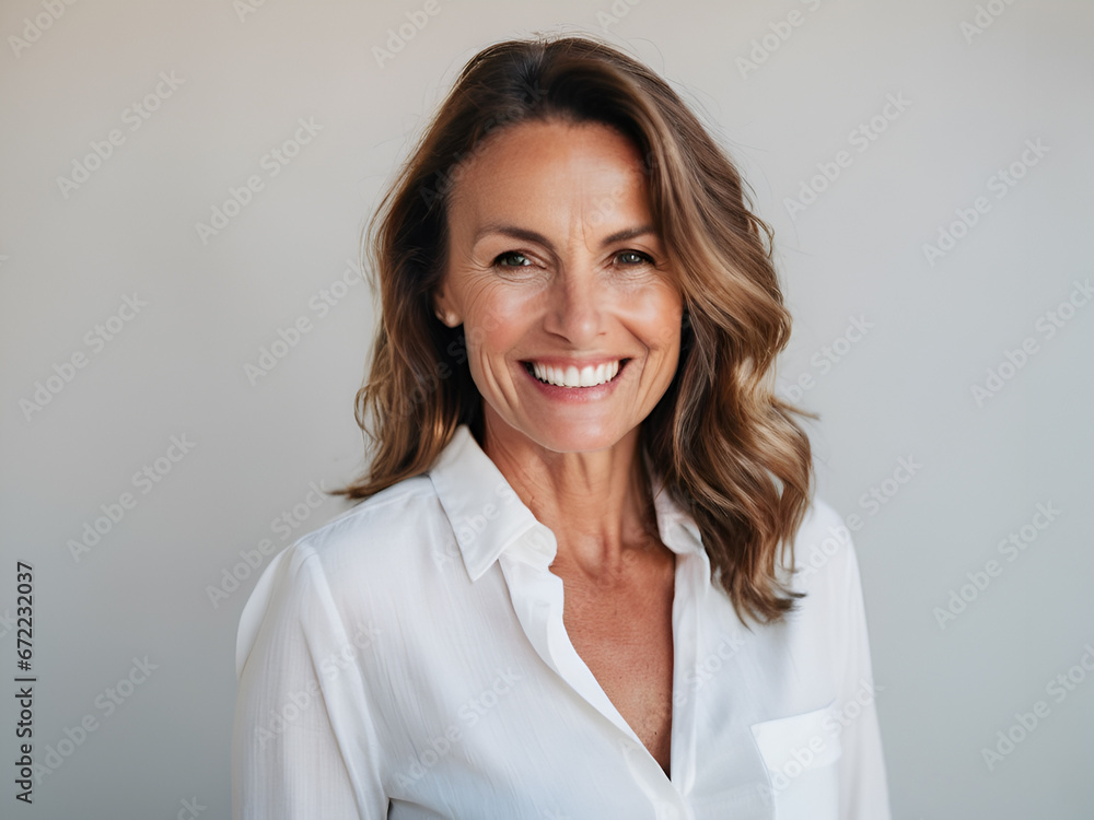 a smiling adult woman with white shirt. An adult smiling woman wearing white shirt. a smiling adult woman with white shirt. An adult smiling woman wearing white shirt.