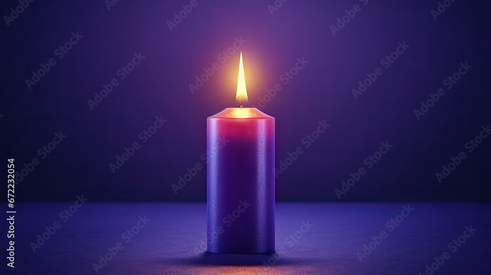 a lit candle with a purple flame on a purple background. generative ai a lit candle with a purple flame on a purple background. generative ai